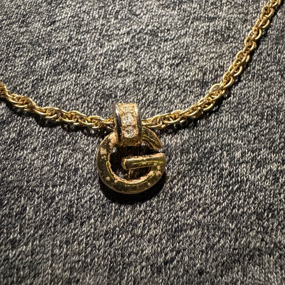 Givenchy Gold-Tone 'G' Pendant Necklace with Crystal Bail